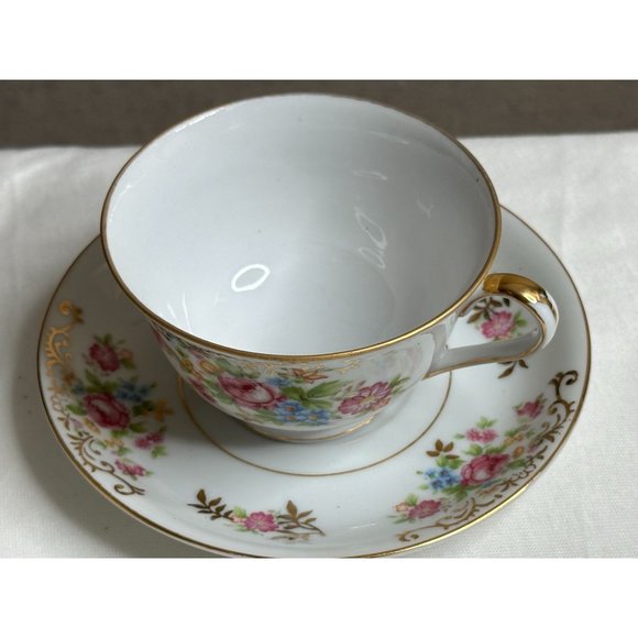 Maruichi China Coffee Tea Cup Saucer Rose Pattern Replacement Gift Bridal Party - Picture 1 of 7